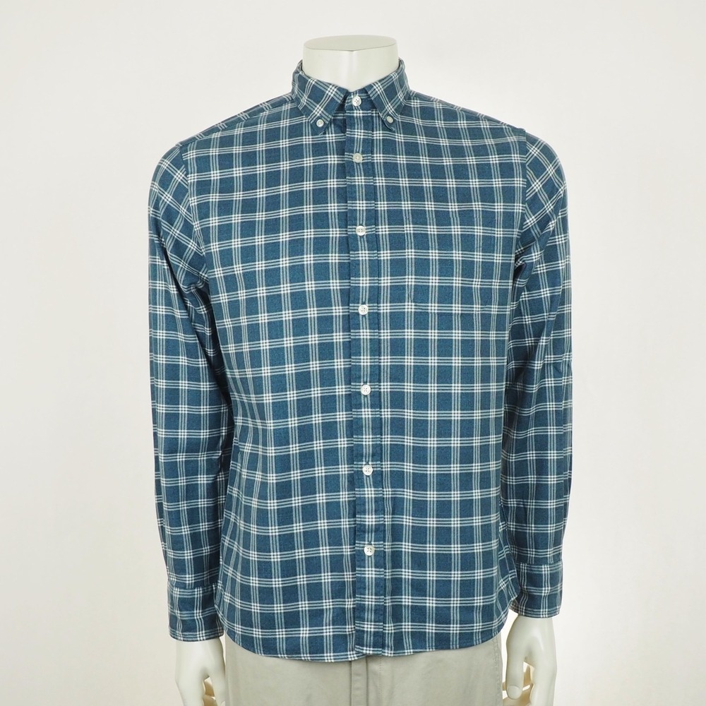 Charles Tyrwhitt Button Down Shirt Mens Medium Blue Plaid Slim Fit Cotton Blend